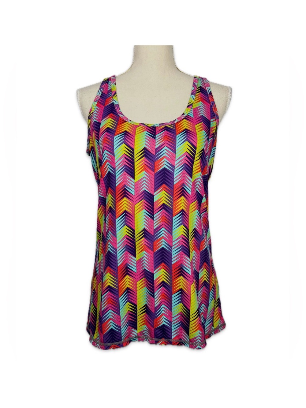 Fabletics Chevron Tank Top M 8 Multicolor Scoop Neck Open Back